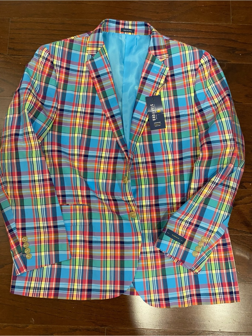 Stafford Men's Pastel Plaid Blazer Classic Fit 44S Sport Coat Jacket Golf NWT
